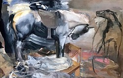 Zwei Pferde, 2014, 75 x 115 cm,  Öl auf Nessel