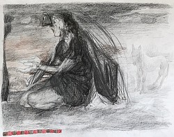 Figur und Esel, 2025, Bleistift und Buntstift auf Papier, 30 x 23 cm