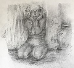 Akt kniend, 2025, Bleistift auf Papier, 23 x 22 cm