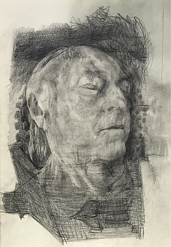 Kopf einer Verstorbenen, 2024, Bleistift auf Papier, 30 x 20 cm