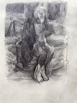 Am Brunnen,  nach dem Film „Stalker“ von Tarkowski, 2022, Bleistift auf Papier, 30 x 20 cm