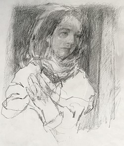 Kopf und Hände, 2025, Bleistift auf Papier, 30 x 20 cm