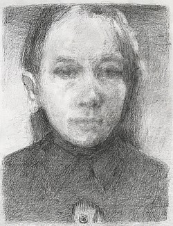 Portrait mit Knopf, 2025, Bleistift auf Papier, 30 x 20 cm