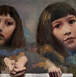 Geschwister Taschen, 2019, Öl auf Leinwand, 40 x 40 cm