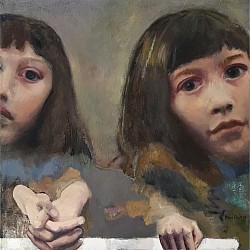 Geschwister Taschen, 2019, Öl auf Leinwand, 40 x 40 cm