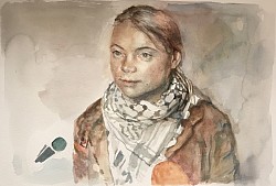 Greta Tunberg, 2025, Aquarell auf Papier, 40 x 30 cm
