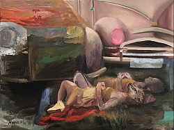 Liegende Frauen und Auto, 2016, 60 x 80 cm, Öl auf Leinwand