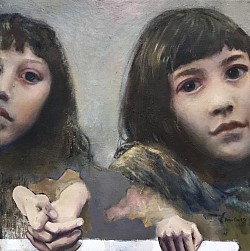 Geschwister Taschen, 2019, Öl auf Leinwand, 40 x 40 cm